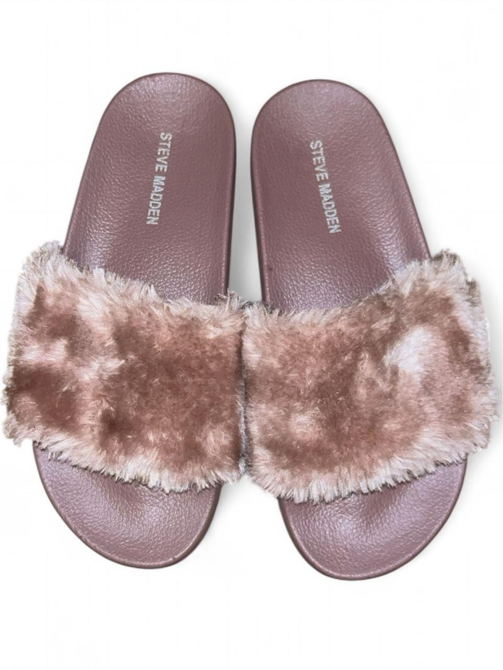 Steve Madden Faux Fur Slide Sandals Pink Size 8